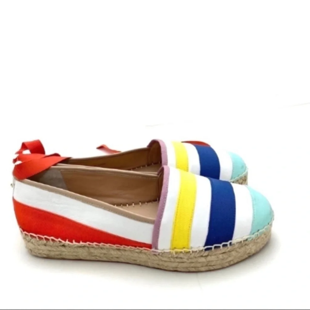 Kate Spade Leather Rainbow Striped Warped Ankle Espadrilles Platform Size 9